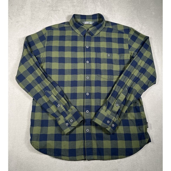 Stio Other - Stio Mens Medium Flannel Shirt Green Blue Buffalo Plaid Organic Cotton Stretch